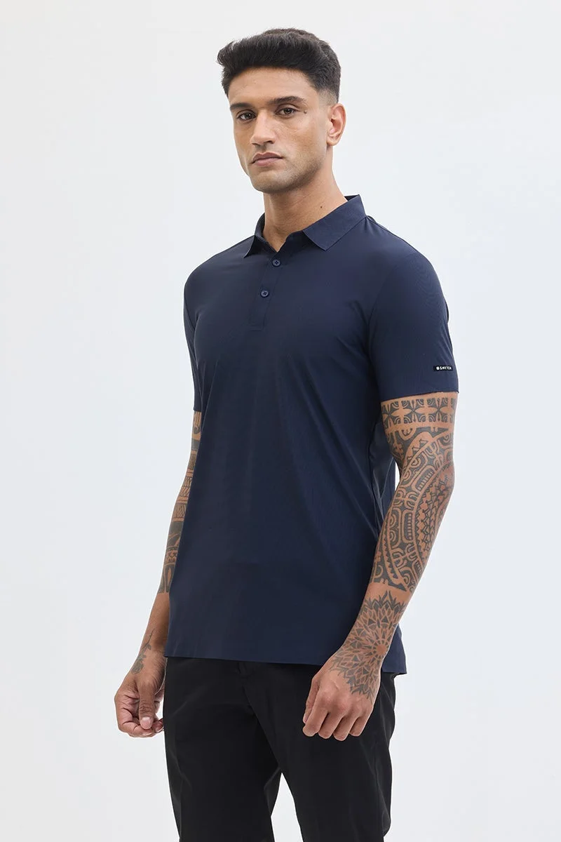 SNITCH Navy Technical Stitchless Polo T-Shirt